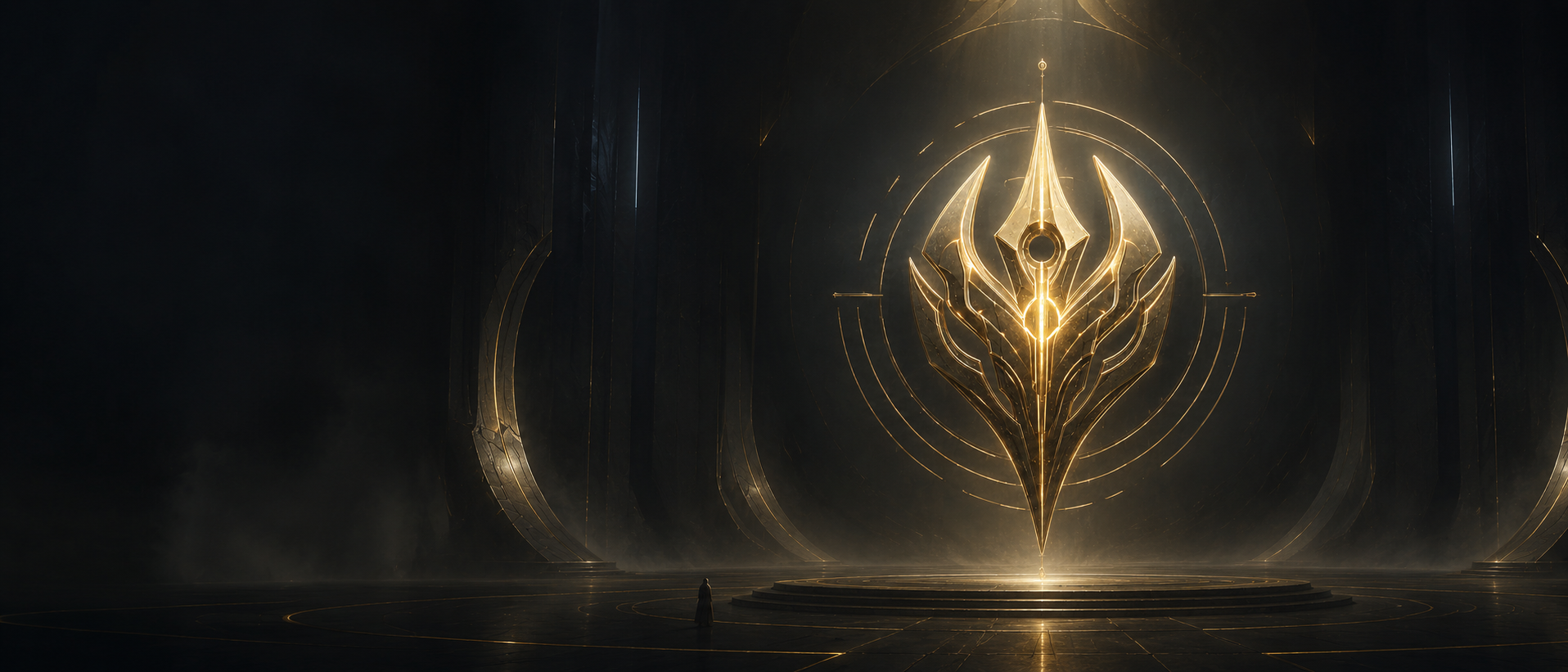 The Perfect Being emblem suspended in a dark Tower threshold chamber